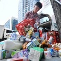 Namyang dairy products dumped on sidewalk in Korea in protest against the company's enethical business practices.